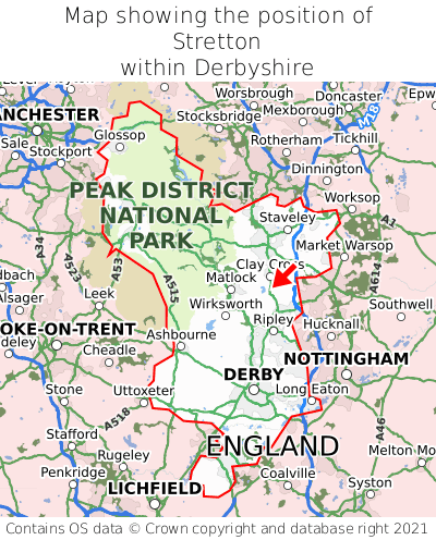 Map showing location of Stretton within Derbyshire