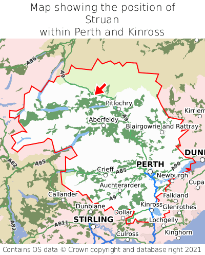 Map showing location of Struan within Perth and Kinross