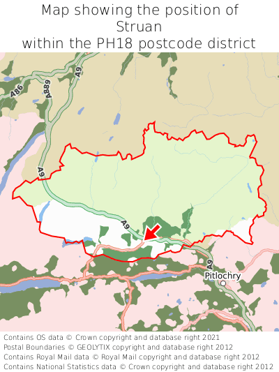 Map showing location of Struan within PH18