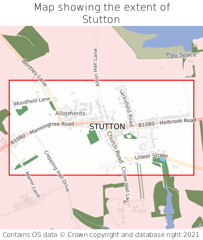 Map showing extent of Stutton as bounding box
