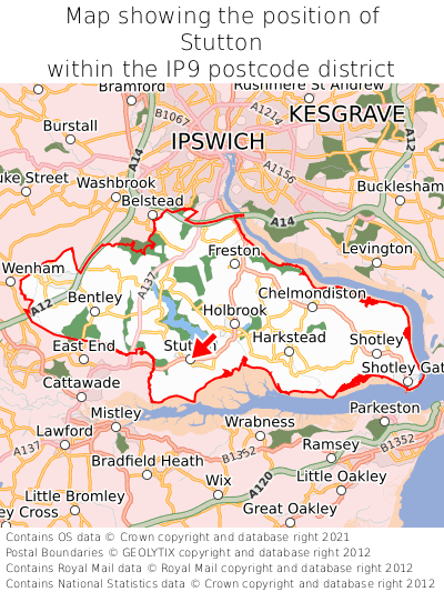 Map showing location of Stutton within IP9