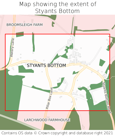 Map showing extent of Styants Bottom as bounding box