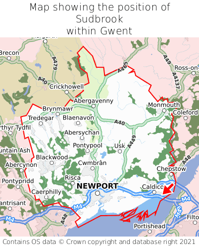 Map showing location of Sudbrook within Gwent