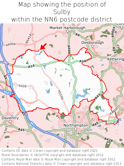 Map showing location of Sulby within NN6