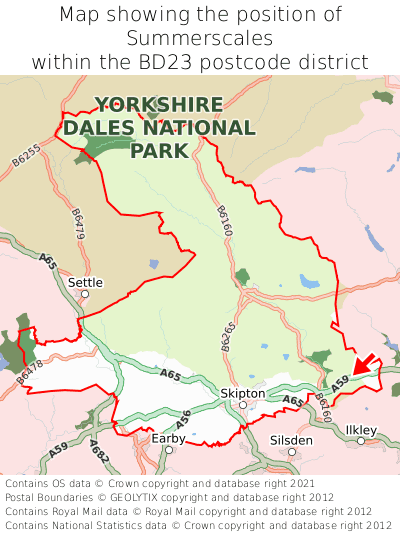 Map showing location of Summerscales within BD23