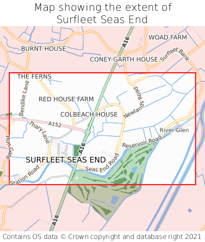 Map showing extent of Surfleet Seas End as bounding box