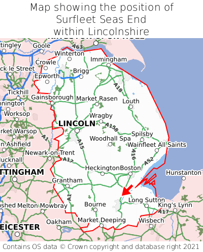 Map showing location of Surfleet Seas End within Lincolnshire