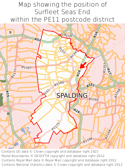 Map showing location of Surfleet Seas End within PE11