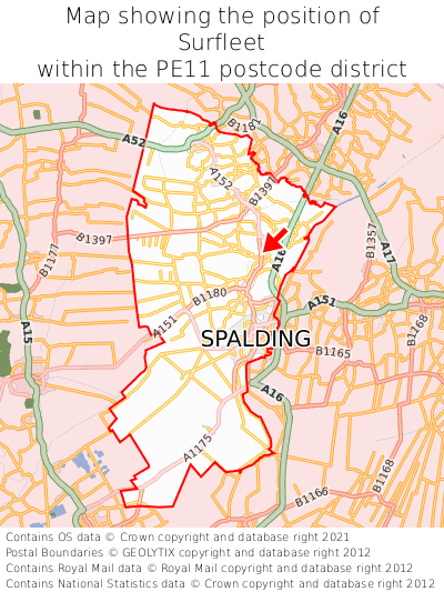 Map showing location of Surfleet within PE11