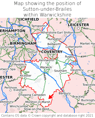 Map showing location of Sutton-under-Brailes within Warwickshire