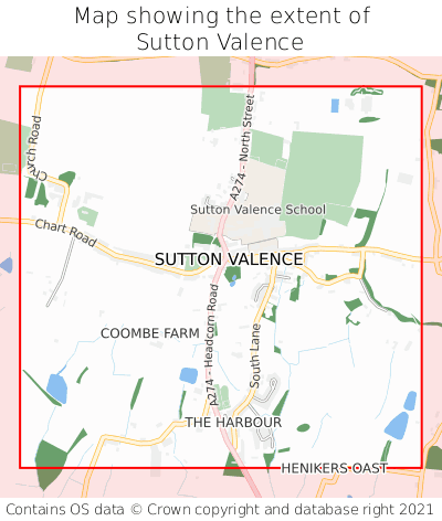 Map showing extent of Sutton Valence as bounding box