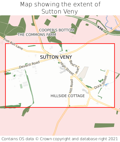 Map showing extent of Sutton Veny as bounding box