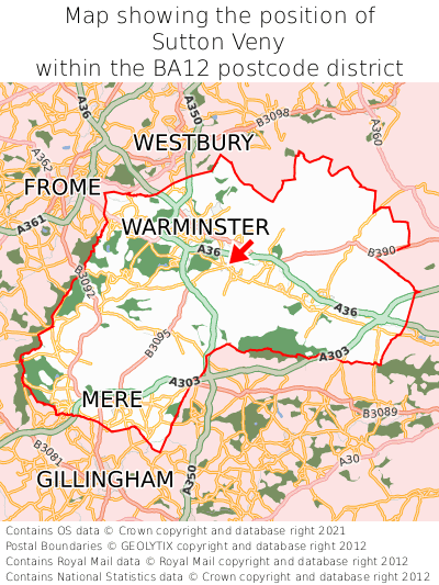 Map showing location of Sutton Veny within BA12