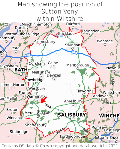 Map showing location of Sutton Veny within Wiltshire