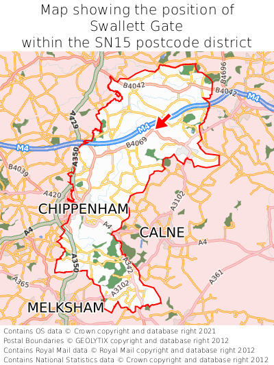 Map showing location of Swallett Gate within SN15