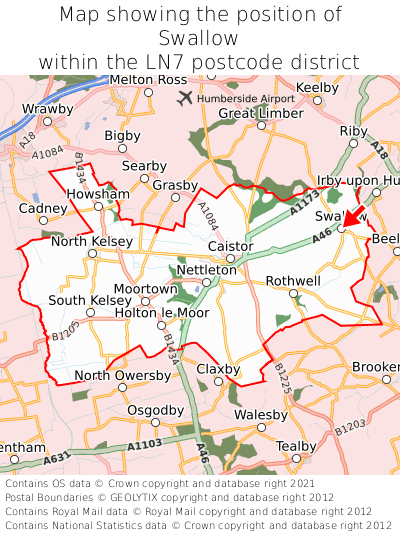 Map showing location of Swallow within LN7