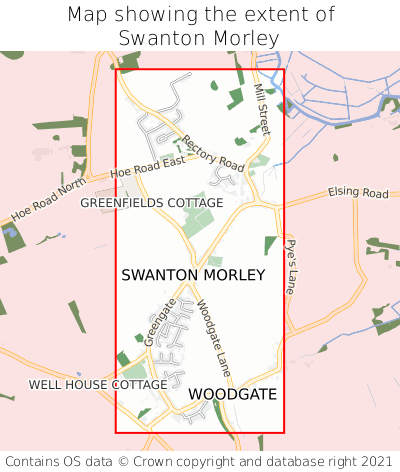 Map showing extent of Swanton Morley as bounding box