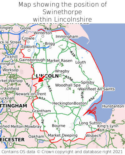 Map showing location of Swinethorpe within Lincolnshire