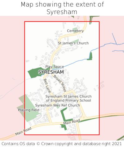 Map showing extent of Syresham as bounding box