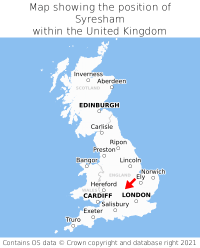 Map showing location of Syresham within the UK
