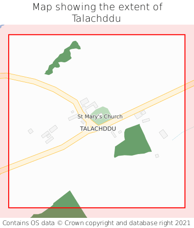 Map showing extent of Talachddu as bounding box