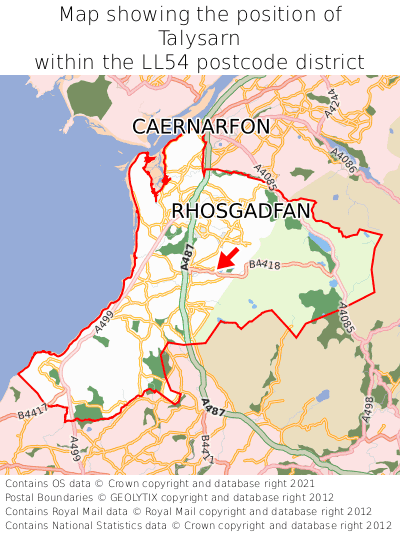 Map showing location of Talysarn within LL54