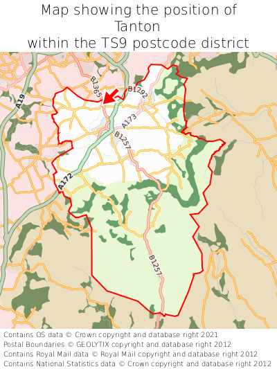 Map showing location of Tanton within TS9