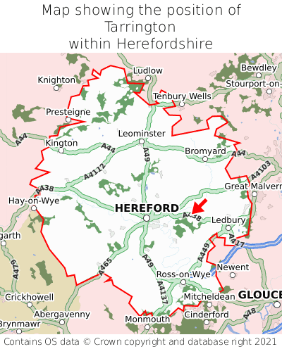 Map showing location of Tarrington within Herefordshire