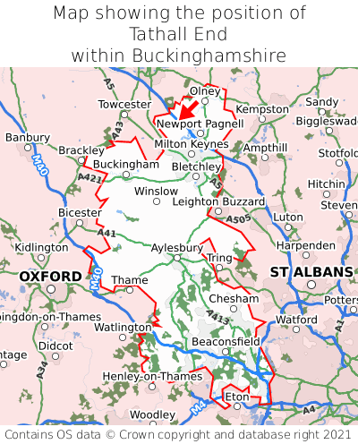 Map showing location of Tathall End within Buckinghamshire