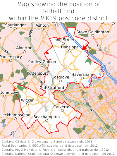 Map showing location of Tathall End within MK19