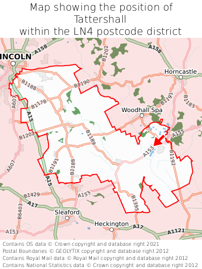 Map showing location of Tattershall within LN4