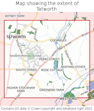 Map showing extent of Tatworth as bounding box
