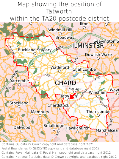 Map showing location of Tatworth within TA20