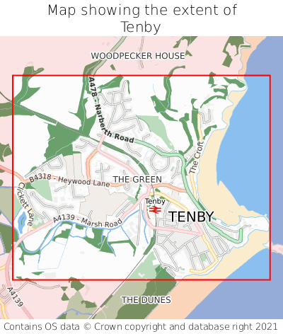 Map showing extent of Tenby as bounding box