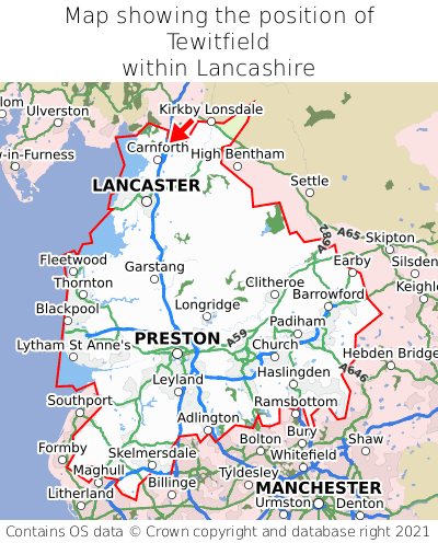 Map showing location of Tewitfield within Lancashire