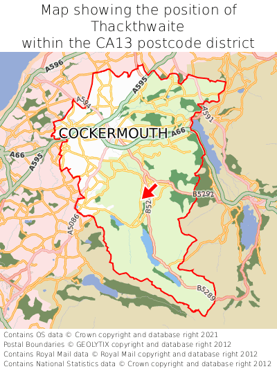 Map showing location of Thackthwaite within CA13