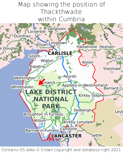 Map showing location of Thackthwaite within Cumbria