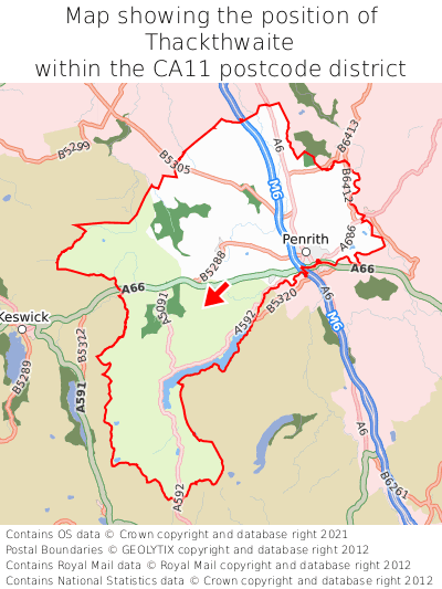 Map showing location of Thackthwaite within CA11