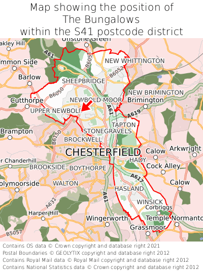 Map showing location of The Bungalows within S41