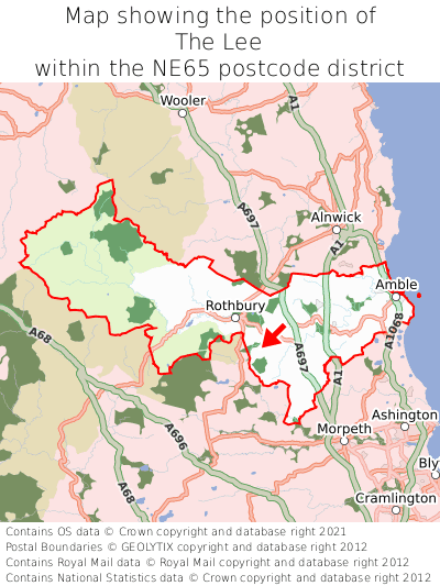 Map showing location of The Lee within NE65