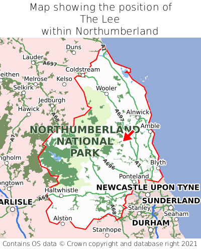 Map showing location of The Lee within Northumberland