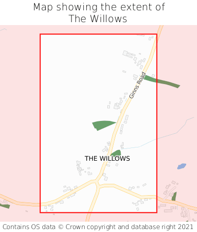 Map showing extent of The Willows as bounding box