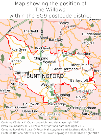 Map showing location of The Willows within SG9