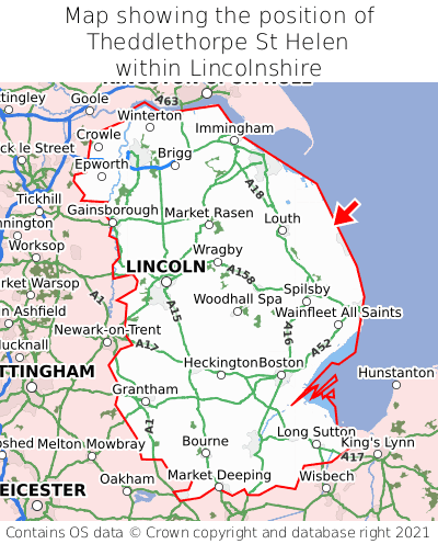 Map showing location of Theddlethorpe St Helen within Lincolnshire
