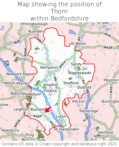 Map showing location of Thorn within Bedfordshire