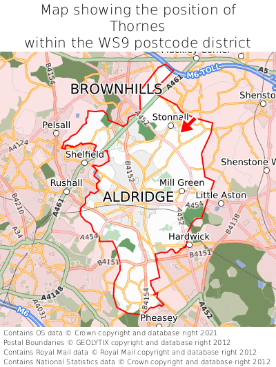 Map showing location of Thornes within WS9