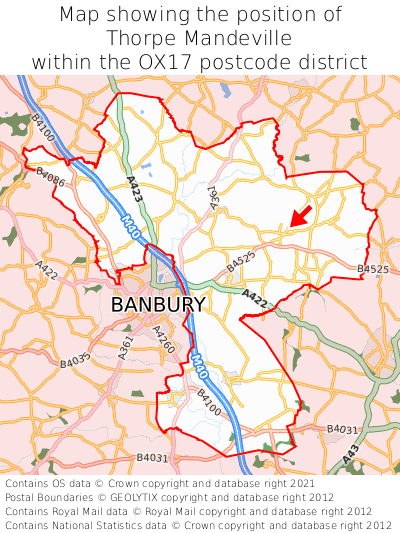 Map showing location of Thorpe Mandeville within OX17