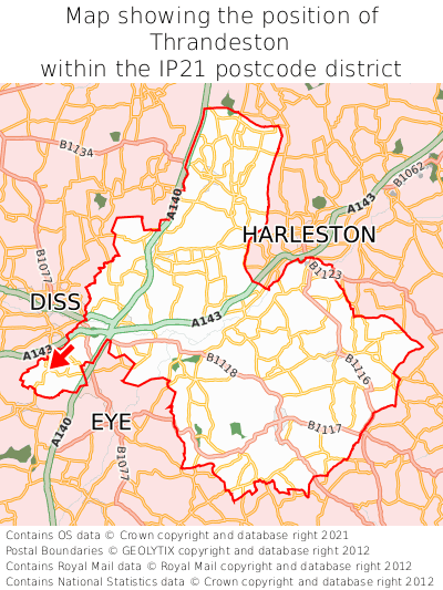 Map showing location of Thrandeston within IP21