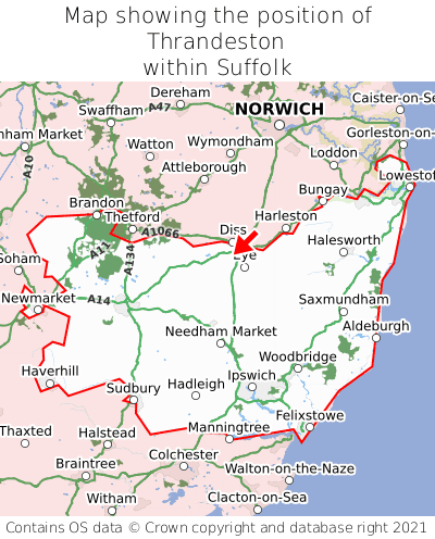 Map showing location of Thrandeston within Suffolk