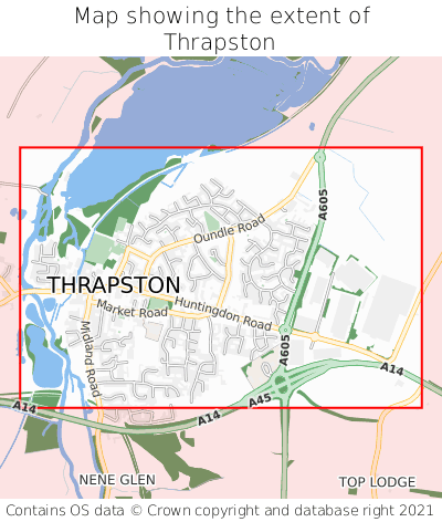 Map showing extent of Thrapston as bounding box